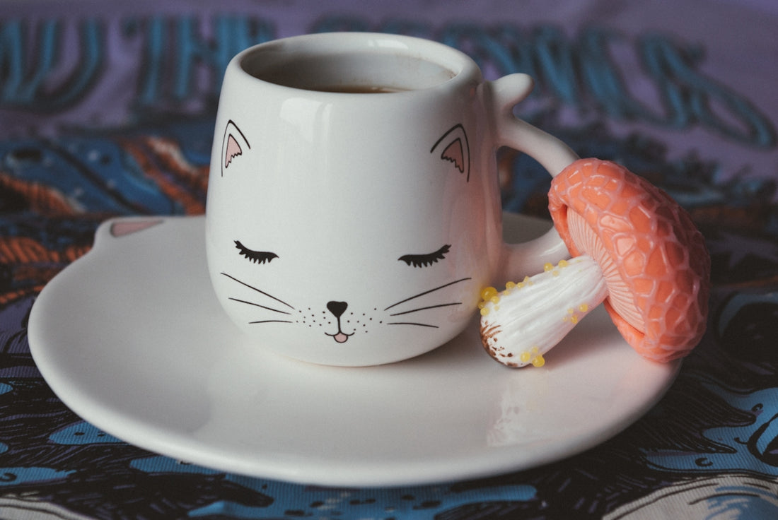 a cup of coffee with a cat face on it