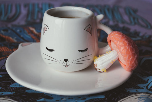 a cup of coffee with a cat face on it