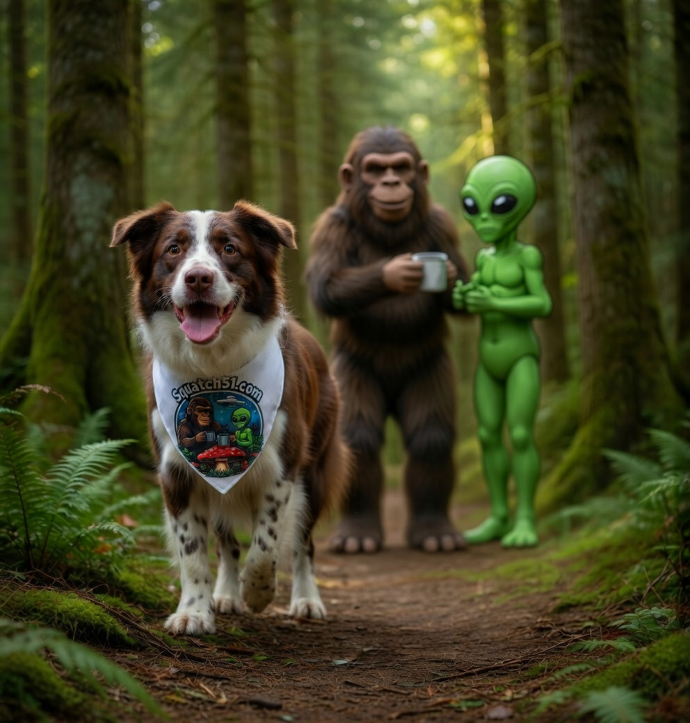 Squatch51 Pet Bandana – Bigfoot & Alien Legend Gear | Cosmic Hunt Style for Dogs & Cats
